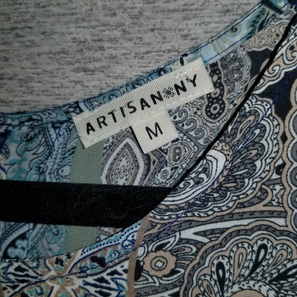 Artisan NY Women's Tank Blouse Medium Blue Floral Paisley Sleeveless Top Boho - Picture 3 of 8